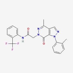 molecular formula C22H18F3N5O2 B2915497 2-(4-甲基-7-氧代-1-(邻甲苯基)-1H-吡唑并[3,4-d]嘧啶-6(7H)-基)-N-(2-(三氟甲基)苯基)乙酰胺 CAS No. 941973-20-2