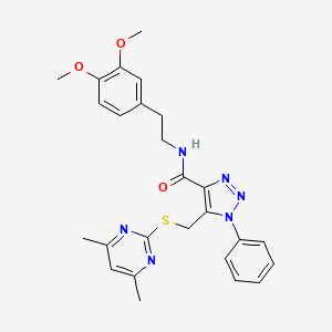 molecular formula C26H28N6O3S B2915500 N-(3,4-dimethoxyphenethyl)-5-(((4,6-dimethylpyrimidin-2-yl)thio)methyl)-1-phenyl-1H-1,2,3-triazole-4-carboxamide CAS No. 1170234-96-4