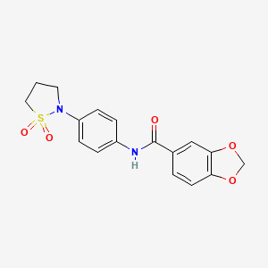 molecular formula C17H16N2O5S B2915508 N-(4-(1,1-dioxidoisothiazolidin-2-yl)phenyl)benzo[d][1,3]dioxole-5-carboxamide CAS No. 900005-22-3