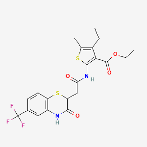 ethyl 4-ethyl-5-methyl-2-(2-(3-oxo-6-(trifluoromethyl)-3,4-dihydro-2H-benzo[b][1,4]thiazin-2-yl)acetamido)thiophene-3-carboxylate