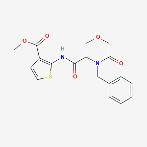 molecular formula C18H18N2O5S B2915523 methyl 2-(4-benzyl-5-oxomorpholine-3-amido)thiophene-3-carboxylate CAS No. 1351586-62-3