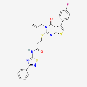 3-[5-(4-fluorophenyl)-4-oxo-3-prop-2-enylthieno[2,3-d]pyrimidin-2-yl]sulfanyl-N-(3-phenyl-1,2,4-thiadiazol-5-yl)propanamide
