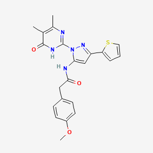 molecular formula C22H21N5O3S B2915535 N-(1-(4,5-Dimethyl-6-oxo-1,6-dihydropyrimidin-2-yl)-3-(thiophen-2-yl)-1H-pyrazol-5-yl)-2-(4-methoxyphenyl)acetamide CAS No. 1170485-42-3