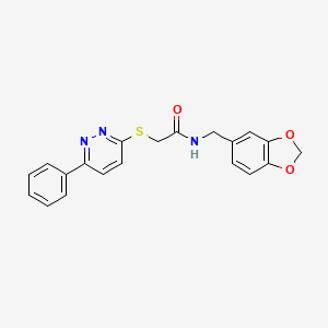 molecular formula C20H17N3O3S B2915538 N-[(2H-1,3-benzodioxol-5-yl)methyl]-2-[(6-phenylpyridazin-3-yl)sulfanyl]acetamide CAS No. 872630-36-9