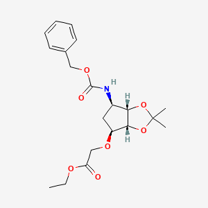 molecular formula C20H27NO7 B2915576 Ethyl 2-(((3aR,4S,6R,6aS)-6-(((benzyloxy)carbonyl)amino)-2,2-dimethyltetrahydro-3aH-cyclopenta[d][1,3]dioxol-4-yl)oxy)acetate CAS No. 866551-95-3