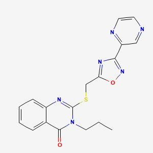 molecular formula C18H16N6O2S B2915595 3-propyl-2-(((3-(pyrazin-2-yl)-1,2,4-oxadiazol-5-yl)methyl)thio)quinazolin-4(3H)-one CAS No. 2191404-73-4