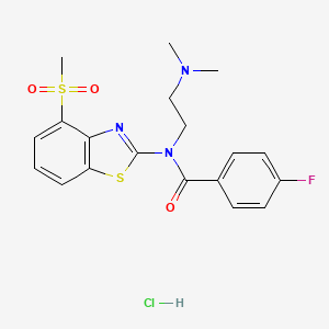 molecular formula C19H21ClFN3O3S2 B2915598 N-(2-(dimethylamino)ethyl)-4-fluoro-N-(4-(methylsulfonyl)benzo[d]thiazol-2-yl)benzamide hydrochloride CAS No. 1216765-92-2