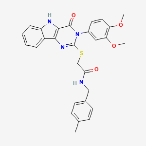 molecular formula C28H26N4O4S B2915621 2-((3-(3,4-dimethoxyphenyl)-4-oxo-4,5-dihydro-3H-pyrimido[5,4-b]indol-2-yl)thio)-N-(4-methylbenzyl)acetamide CAS No. 888442-02-2