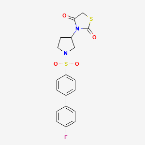 molecular formula C19H17FN2O4S2 B2915628 3-(1-((4'-Fluoro-[1,1'-biphenyl]-4-yl)sulfonyl)pyrrolidin-3-yl)thiazolidine-2,4-dione CAS No. 1795087-95-4