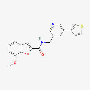 molecular formula C20H16N2O3S B2915631 7-methoxy-N-((5-(thiophen-3-yl)pyridin-3-yl)methyl)benzofuran-2-carboxamide CAS No. 1795471-24-7