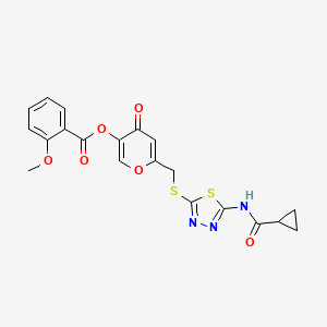 molecular formula C20H17N3O6S2 B2915634 6-(((5-(cyclopropanecarboxamido)-1,3,4-thiadiazol-2-yl)thio)methyl)-4-oxo-4H-pyran-3-yl 2-methoxybenzoate CAS No. 877650-83-4