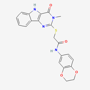 molecular formula C21H18N4O4S B2915649 N-(2,3-dihydro-1,4-benzodioxin-6-yl)-2-({3-methyl-4-oxo-3H,4H,5H-pyrimido[5,4-b]indol-2-yl}sulfanyl)acetamide CAS No. 537667-95-1