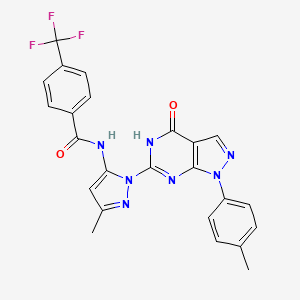 molecular formula C24H18F3N7O2 B2915650 N-(3-methyl-1-(4-oxo-1-(p-tolyl)-4,5-dihydro-1H-pyrazolo[3,4-d]pyrimidin-6-yl)-1H-pyrazol-5-yl)-4-(trifluoromethyl)benzamide CAS No. 1172753-11-5