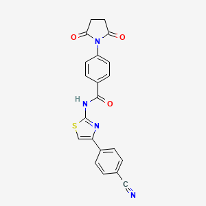 molecular formula C21H14N4O3S B2915656 N-[4-(4-cyanophenyl)-1,3-thiazol-2-yl]-4-(2,5-dioxopyrrolidin-1-yl)benzamide CAS No. 330200-83-4