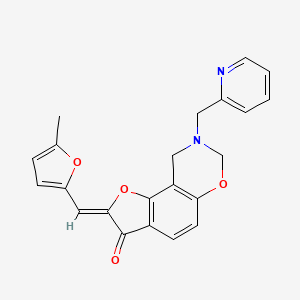 molecular formula C22H18N2O4 B2915673 (Z)-2-((5-methylfuran-2-yl)methylene)-8-(pyridin-2-ylmethyl)-8,9-dihydro-2H-benzofuro[7,6-e][1,3]oxazin-3(7H)-one CAS No. 929844-78-0