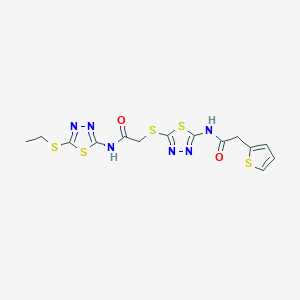 molecular formula C14H14N6O2S5 B2915681 N-(5-(乙硫基)-1,3,4-噻二唑-2-基)-2-((5-(2-(噻吩-2-基)乙酰氨基)-1,3,4-噻二唑-2-基)硫代)乙酰胺 CAS No. 477215-01-3