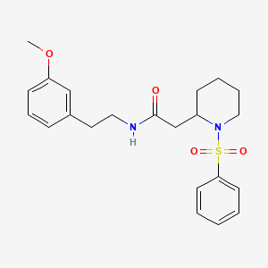 molecular formula C22H28N2O4S B2915688 N-(3-甲氧基苯乙基)-2-(1-(苯磺酰基)哌啶-2-基)乙酰胺 CAS No. 1021073-91-5