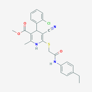 molecular formula C25H24ClN3O3S B2915706 METHYL 4-(2-CHLOROPHENYL)-5-CYANO-6-({[(4-ETHYLPHENYL)CARBAMOYL]METHYL}SULFANYL)-2-METHYL-1,4-DIHYDROPYRIDINE-3-CARBOXYLATE CAS No. 370846-83-6