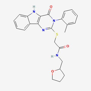 2-[[3-(2-methylphenyl)-4-oxo-5H-pyrimido[5,4-b]indol-2-yl]sulfanyl]-N-(oxolan-2-ylmethyl)acetamide