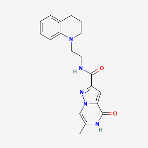 molecular formula C19H21N5O2 B2915721 N-(2-(3,4-dihydroquinolin-1(2H)-yl)ethyl)-6-methyl-4-oxo-4,5-dihydropyrazolo[1,5-a]pyrazine-2-carboxamide CAS No. 2034597-39-0