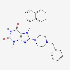 molecular formula C28H28N6O2 B2915783 8-(4-benzylpiperazin-1-yl)-3-methyl-7-(naphthalen-1-ylmethyl)-1H-purine-2,6(3H,7H)-dione CAS No. 898420-01-4