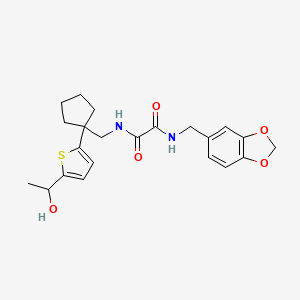 molecular formula C22H26N2O5S B2915793 N1-(benzo[d][1,3]dioxol-5-ylmethyl)-N2-((1-(5-(1-hydroxyethyl)thiophen-2-yl)cyclopentyl)methyl)oxalamide CAS No. 2034256-25-0