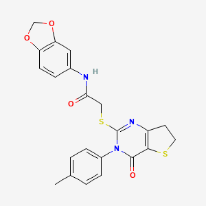 molecular formula C22H19N3O4S2 B2915829 N-(benzo[d][1,3]dioxol-5-yl)-2-((4-oxo-3-(p-tolyl)-3,4,6,7-tetrahydrothieno[3,2-d]pyrimidin-2-yl)thio)acetamide CAS No. 686771-45-9