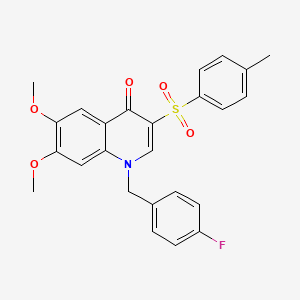 molecular formula C25H22FNO5S B2915830 1-[(4-fluorophenyl)methyl]-6,7-dimethoxy-3-(4-methylbenzenesulfonyl)-1,4-dihydroquinolin-4-one CAS No. 866845-83-2
