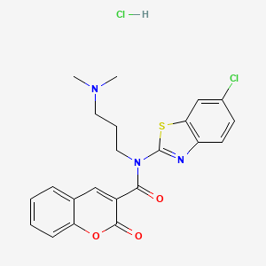 molecular formula C22H21Cl2N3O3S B2915865 N-(6-chloro-1,3-benzothiazol-2-yl)-N-[3-(dimethylamino)propyl]-2-oxo-2H-chromene-3-carboxamide hydrochloride CAS No. 1215587-07-7