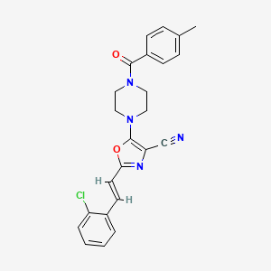 (E)-2-(2-chlorostyryl)-5-(4-(4-methylbenzoyl)piperazin-1-yl)oxazole-4-carbonitrile