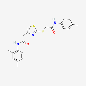 molecular formula C22H23N3O2S2 B2915904 N-(2,4-dimethylphenyl)-2-(2-((2-oxo-2-(p-tolylamino)ethyl)thio)thiazol-4-yl)acetamide CAS No. 941874-82-4