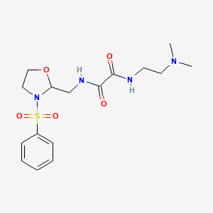 molecular formula C16H24N4O5S B2915970 N'-{[3-(benzenesulfonyl)-1,3-oxazolidin-2-yl]methyl}-N-[2-(dimethylamino)ethyl]ethanediamide CAS No. 868981-58-2