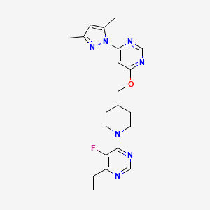 molecular formula C21H26FN7O B2915977 4-[4-({[6-(3,5-dimethyl-1H-pyrazol-1-yl)pyrimidin-4-yl]oxy}methyl)piperidin-1-yl]-6-ethyl-5-fluoropyrimidine CAS No. 2380034-46-6