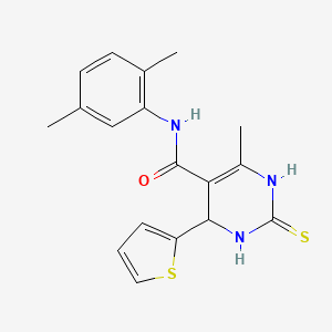 molecular formula C18H19N3OS2 B2915997 N-(2,5-dimethylphenyl)-6-methyl-2-sulfanylidene-4-(thiophen-2-yl)-1,2,3,4-tetrahydropyrimidine-5-carboxamide CAS No. 537680-50-5