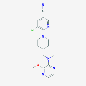 molecular formula C18H21ClN6O B2916010 5-Chloro-6-(4-{[(3-methoxypyrazin-2-yl)(methyl)amino]methyl}piperidin-1-yl)pyridine-3-carbonitrile CAS No. 2415534-54-0