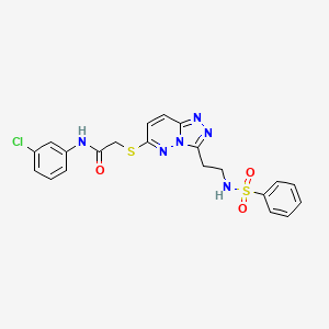 molecular formula C21H19ClN6O3S2 B2916029 2-{[3-(2-Benzenesulfonamidoethyl)-[1,2,4]triazolo[4,3-B]pyridazin-6-YL]sulfanyl}-N-(3-chlorophenyl)acetamide CAS No. 872996-60-6