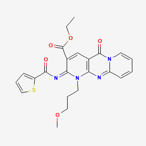 molecular formula C23H22N4O5S B2916047 ethyl 7-(3-methoxypropyl)-2-oxo-6-(thiophene-2-carbonylimino)-1,7,9-triazatricyclo[8.4.0.03,8]tetradeca-3(8),4,9,11,13-pentaene-5-carboxylate CAS No. 443097-06-1