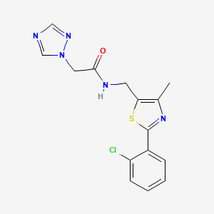 molecular formula C15H14ClN5OS B2916093 N-((2-(2-chlorophenyl)-4-methylthiazol-5-yl)methyl)-2-(1H-1,2,4-triazol-1-yl)acetamide CAS No. 1421442-07-0