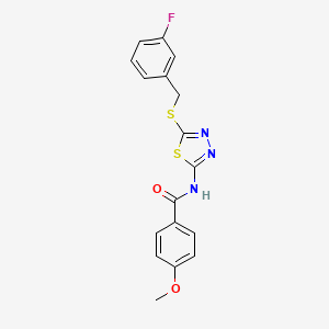 molecular formula C17H14FN3O2S2 B2916124 N-(5-((3-fluorobenzyl)thio)-1,3,4-thiadiazol-2-yl)-4-methoxybenzamide CAS No. 392303-43-4