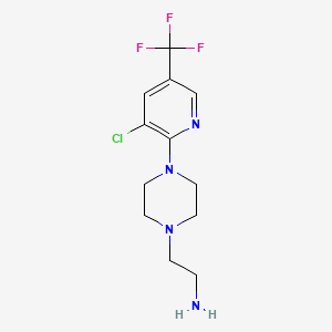 molecular formula C12H16ClF3N4 B2916188 2-{4-[3-Chloro-5-(trifluoromethyl)-2-pyridinyl]piperazino}-1-ethanamine CAS No. 338792-81-7