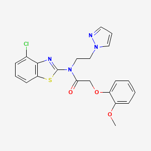 molecular formula C21H19ClN4O3S B2916193 N-(2-(1H-pyrazol-1-yl)ethyl)-N-(4-chlorobenzo[d]thiazol-2-yl)-2-(2-methoxyphenoxy)acetamide CAS No. 1172365-86-4