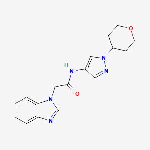 molecular formula C17H19N5O2 B2916253 2-(1H-1,3-benzodiazol-1-yl)-N-[1-(oxan-4-yl)-1H-pyrazol-4-yl]acetamide CAS No. 1797638-66-4