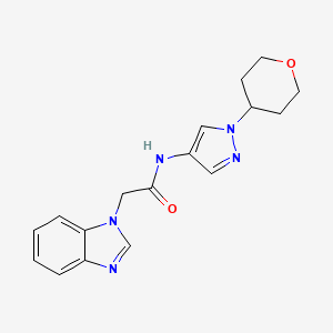 molecular formula C17H19N5O2 B2916253 2-(1H-benzo[d]imidazol-1-yl)-N-(1-(tetrahydro-2H-pyran-4-yl)-1H-pyrazol-4-yl)acetamide CAS No. 1797638-66-4