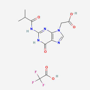 molecular formula C13H14F3N5O6 B2916281 2,2,2-Trifluoroacetic acid compound with 2-(2-isobutyramido-6-oxo-1H-purin-9(6H)-yl)acetic acid (1:1) CAS No. 1638487-44-1