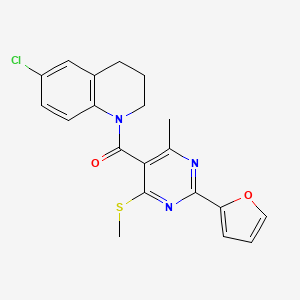 molecular formula C20H18ClN3O2S B2916286 6-Chloro-1-[2-(furan-2-yl)-4-methyl-6-(methylsulfanyl)pyrimidine-5-carbonyl]-1,2,3,4-tetrahydroquinoline CAS No. 1788989-33-2