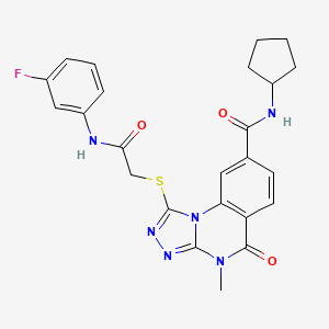 molecular formula C24H23FN6O3S B2916327 N-cyclopentyl-1-({[(3-fluorophenyl)carbamoyl]methyl}sulfanyl)-4-methyl-5-oxo-4H,5H-[1,2,4]triazolo[4,3-a]quinazoline-8-carboxamide CAS No. 1105237-43-1