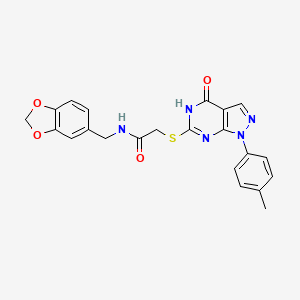 molecular formula C22H19N5O4S B2916433 N-(benzo[d][1,3]dioxol-5-ylmethyl)-2-((4-oxo-1-(p-tolyl)-4,5-dihydro-1H-pyrazolo[3,4-d]pyrimidin-6-yl)thio)acetamide CAS No. 878448-64-7
