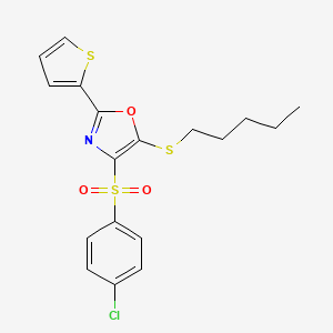 4-((4-Chlorophenyl)sulfonyl)-5-(pentylthio)-2-(thiophen-2-yl)oxazole
