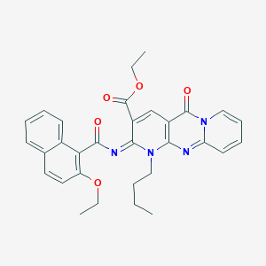 molecular formula C31H30N4O5 B2916460 ethyl 7-butyl-6-(2-ethoxynaphthalene-1-carbonyl)imino-2-oxo-1,7,9-triazatricyclo[8.4.0.03,8]tetradeca-3(8),4,9,11,13-pentaene-5-carboxylate CAS No. 685859-82-9