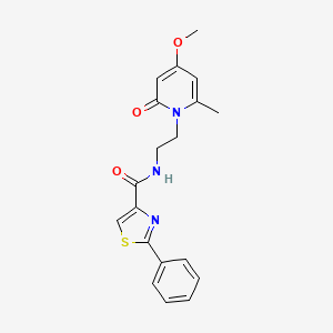 molecular formula C19H19N3O3S B2916474 N-[2-(4-methoxy-6-methyl-2-oxo-1,2-dihydropyridin-1-yl)ethyl]-2-phenyl-1,3-thiazole-4-carboxamide CAS No. 1903488-07-2